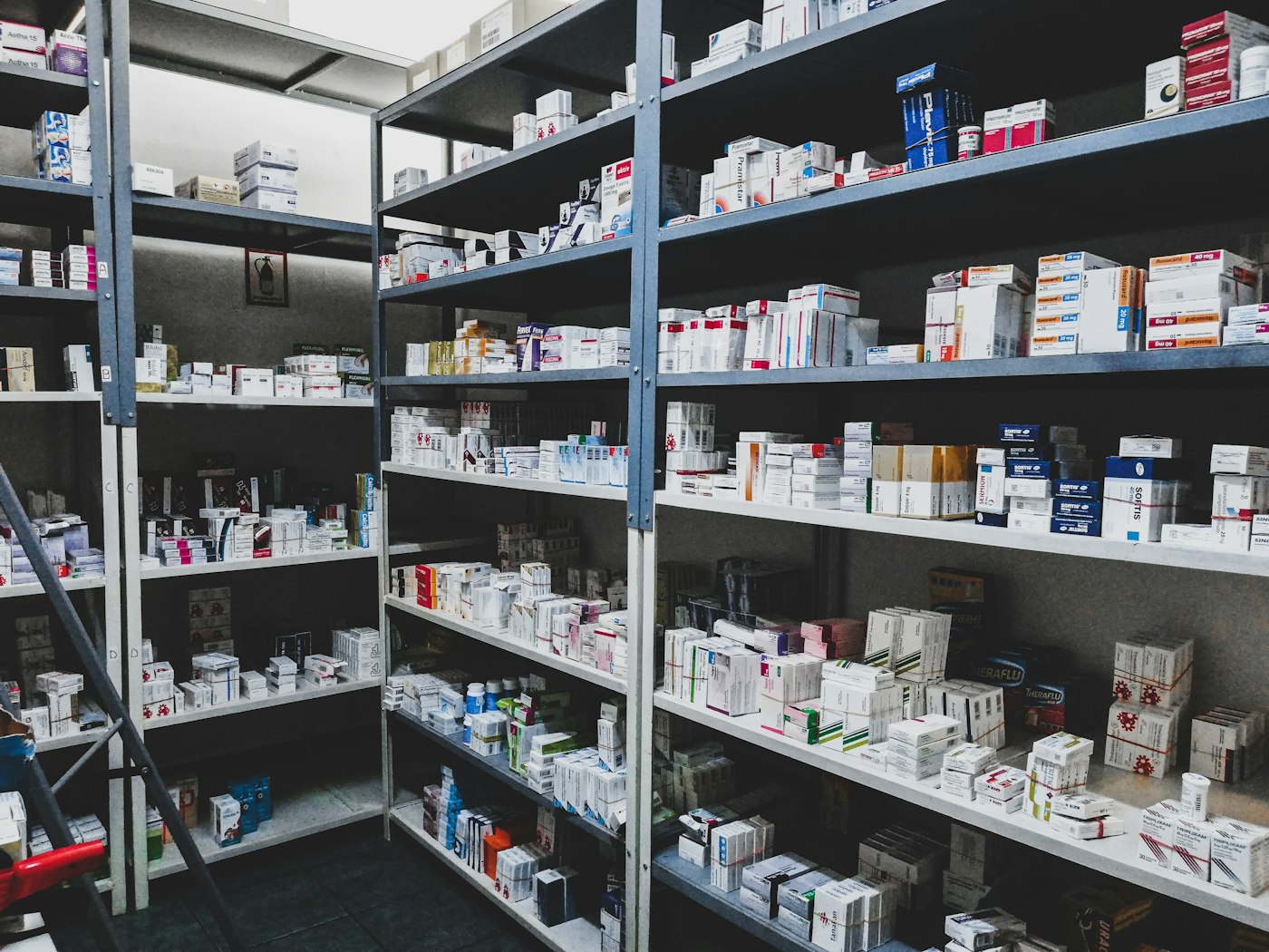 Well-stocked medicine shelves at Outapi Pharmacy